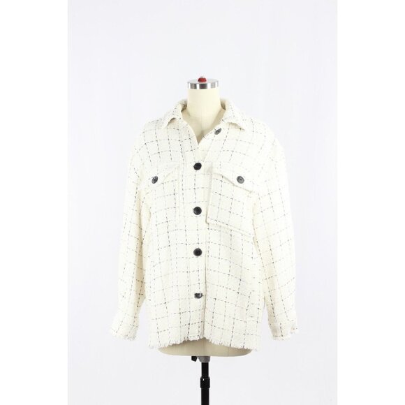 NWOT ZARA White Check Plaid Boucle Tweed Oversized Shirt Jacket Shacket, Size XS - Picture 1 of 16
